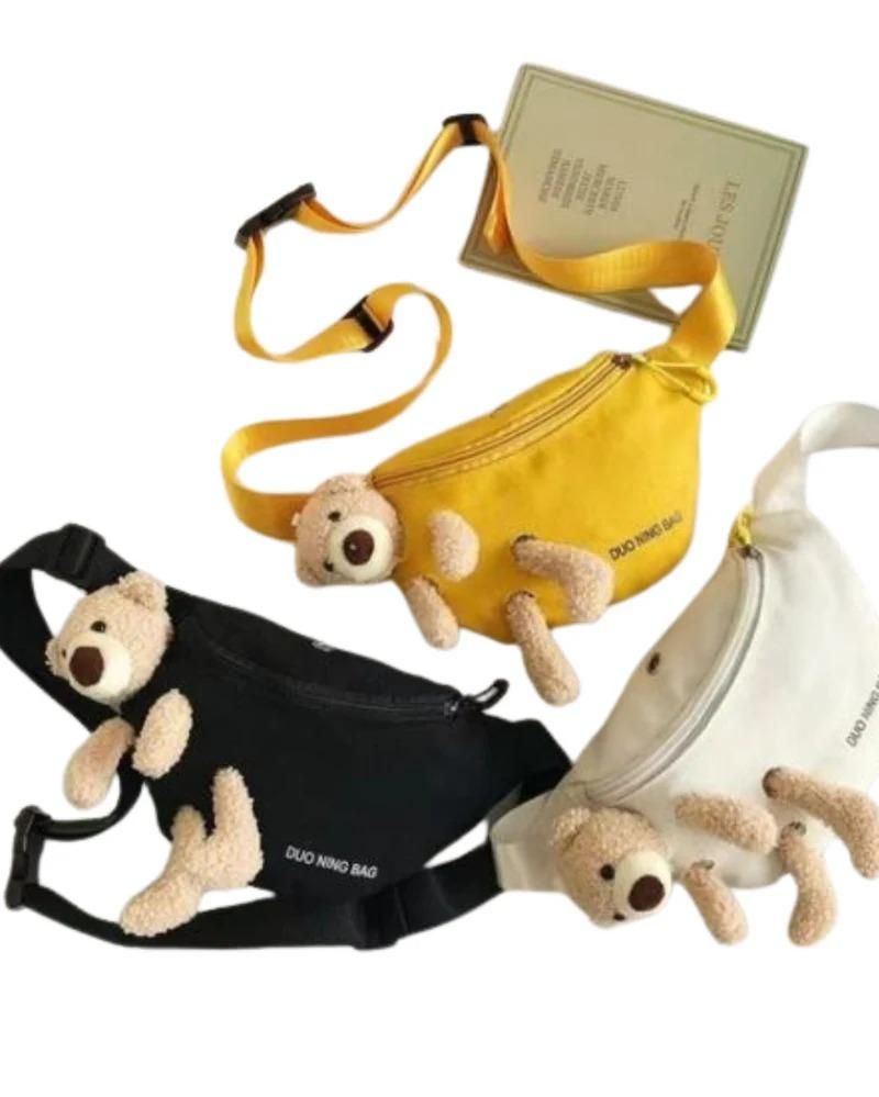 New Cute Plush Teddy Bear Chest Bag, Women's Canvas Crossbody Bag