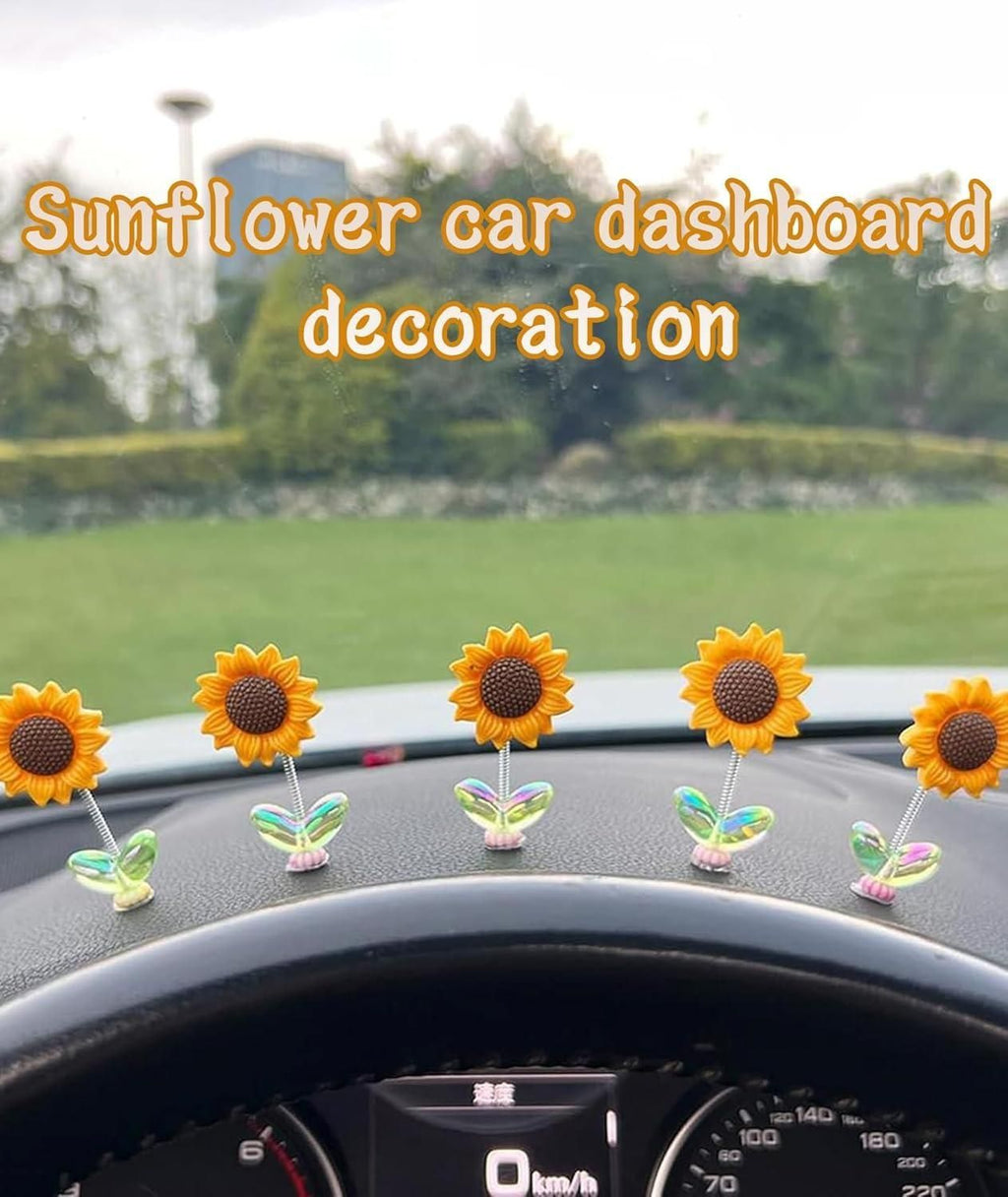 Swinging Sun Flower Dashboard Decor For Car (Pack of 5)